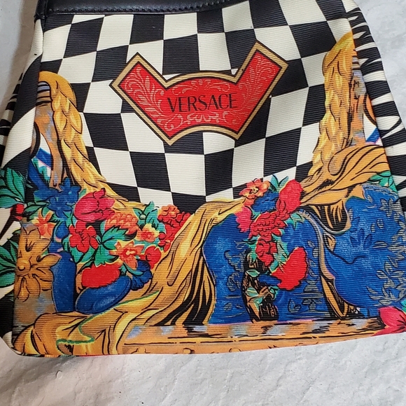 Gianni Versace Floral Black Leather/Canvas Bucketbag Shoulderbag/CB. - Picture 2 of 12